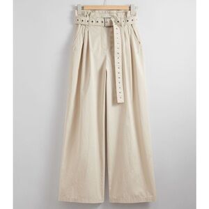 NWT Belted Wide Leg Beige Pants Size 4 (& Other Stories)
